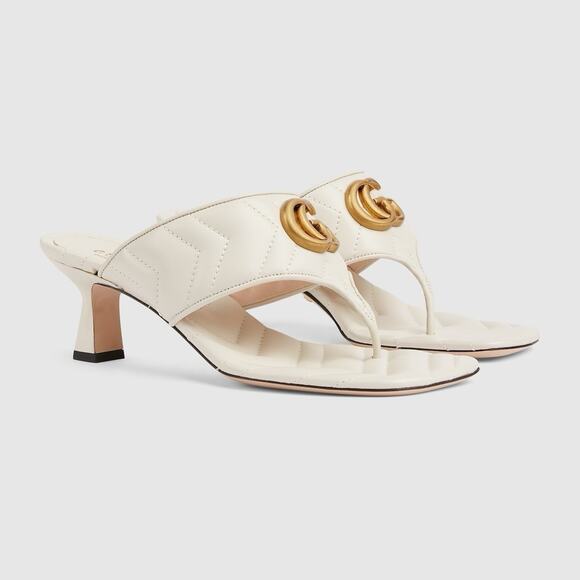 Gucci Marmont Chevron Double G 40/ US 10 Thong Heel Sandals White Leather NIB - Picture 1 of 15